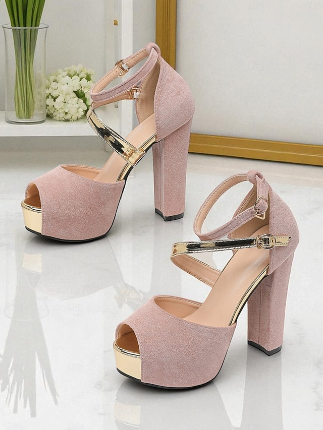 Platform Suede Red Peep Women's Sandals Toe - Block Heel