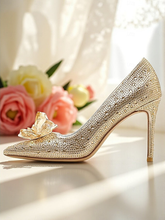 Women's Gold - High Embellished Heel Pumps Sparkly Crystal