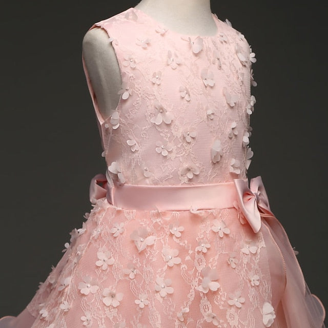 Girl Dress Kids Solid Flower Colored Girls'