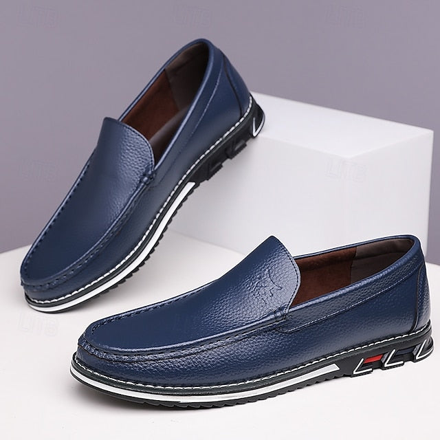 Men's Blue Faux Leather Slip-On Loafers with Durable Sole