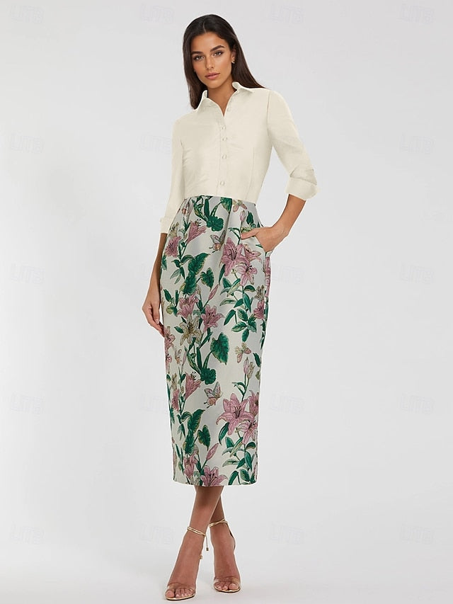 Dress Floral Dresses Elegant Column Brocade Jacquard Cocktail