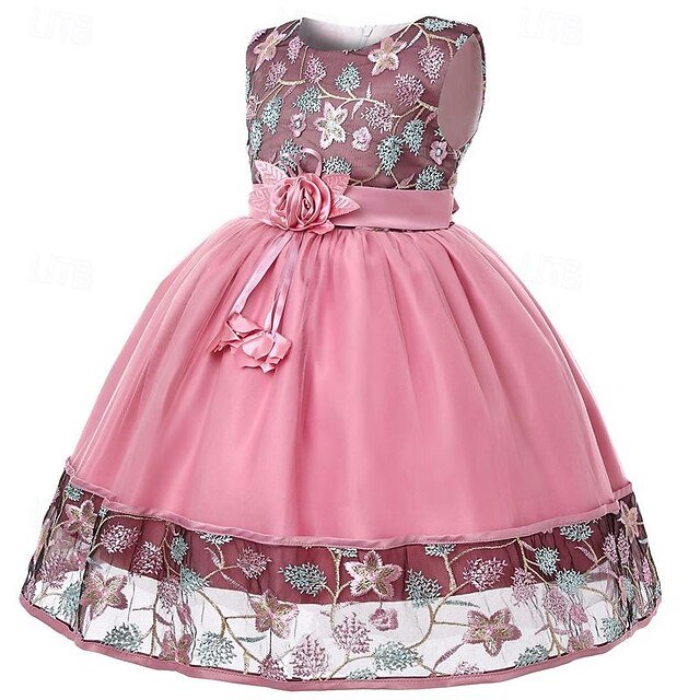 Girls' Sleeveless Flower Party Girl Dress 3D
