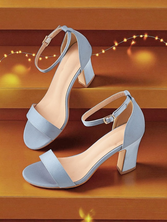 Light High Sandals Heel Blue Strap Ankle Women's Open Toe -