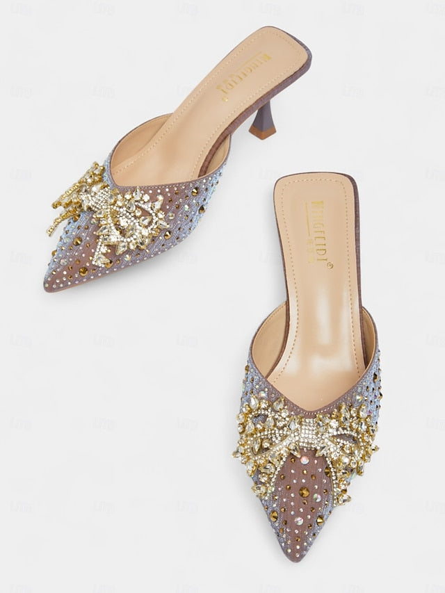 Rhinestone Slip-On Women's Toe Mules Glitter - Pointed