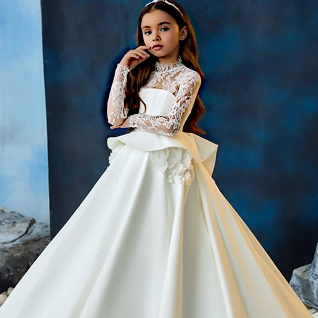 First Girls' Dress Color Solid Communion Party Kids