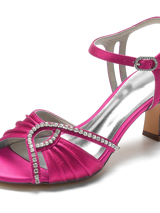 Satin – Rhinestone Sandals Blue Heeled Navy Women's