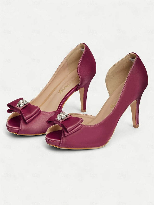 with Champagne Bow Women's and Peep Satin Heels Toe