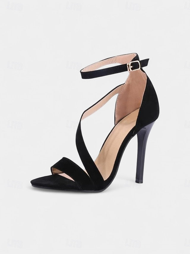 Women's Strappy Suede Sandals Open-Toe High - Stiletto Red