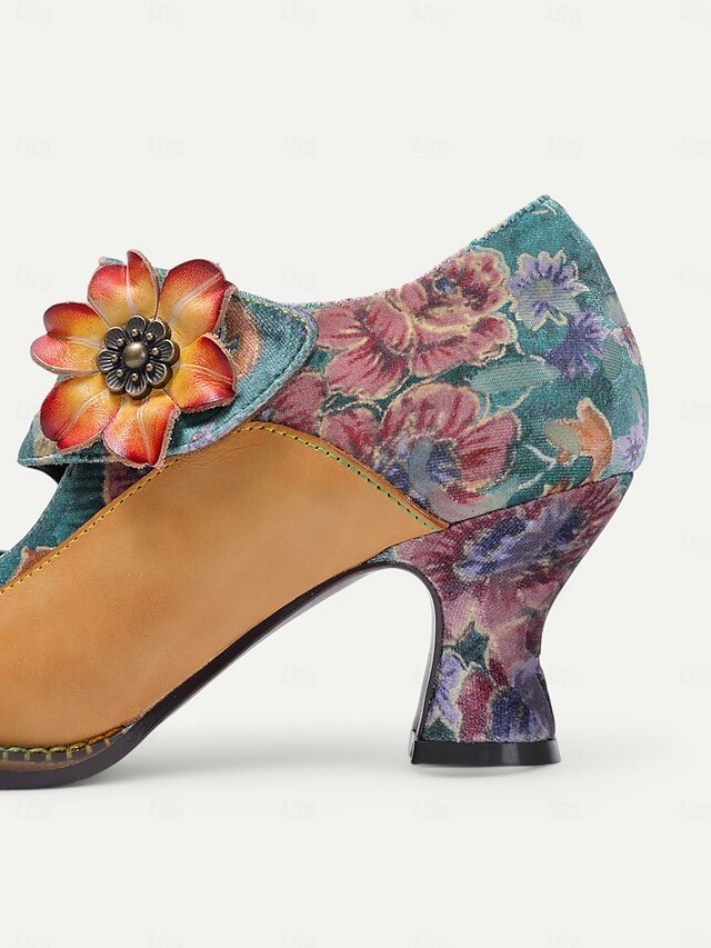 Floral Jane Heels Women's 1930s Mary Vintage – Leather