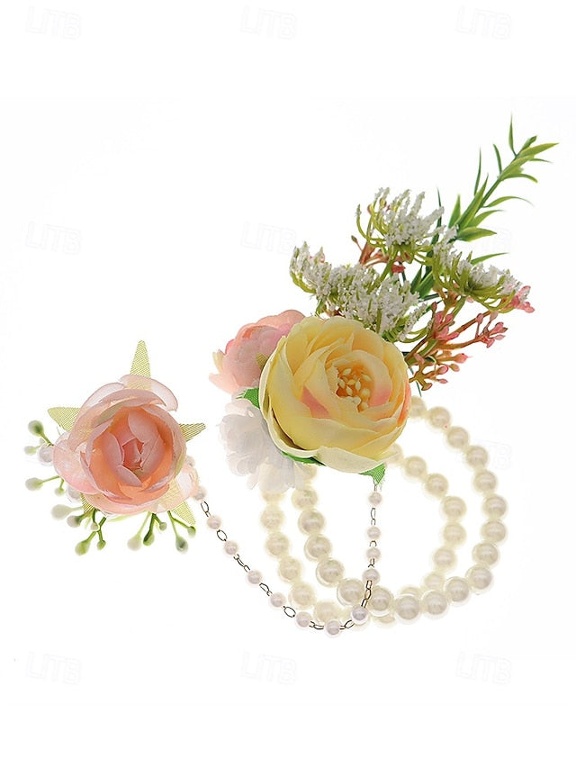 Elegant White – Hand Set Jewelry with Floral Pearls Wrist and