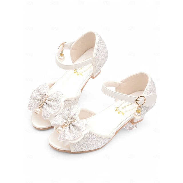 with Glitter Pearl Accent Sandals Purple Girls' Bow