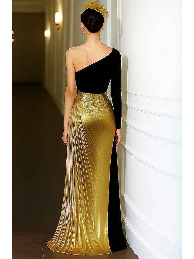 Gold Elegant Wedding A-Line Dress Evening Black Gown Formal