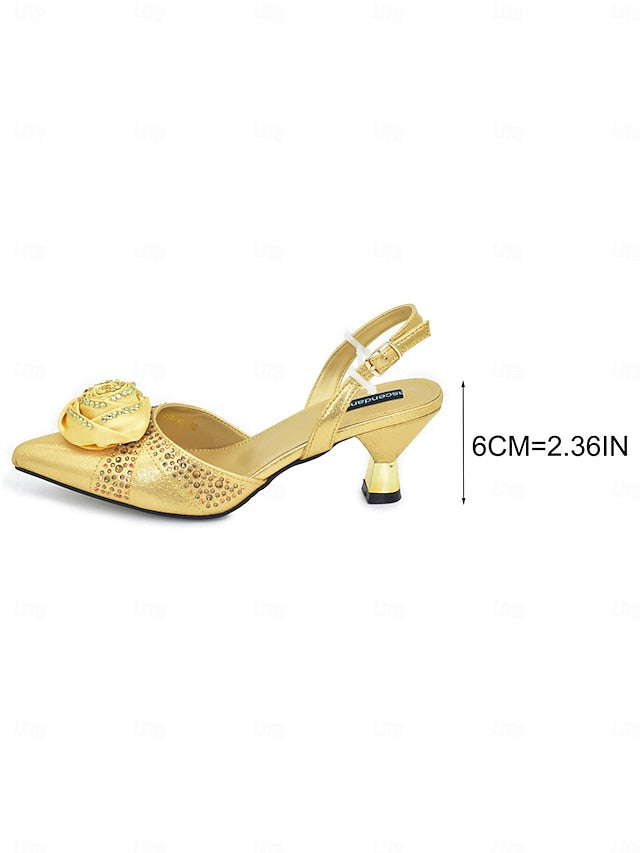 Gold Matching Slingback and Clutch Set Women's Heels -