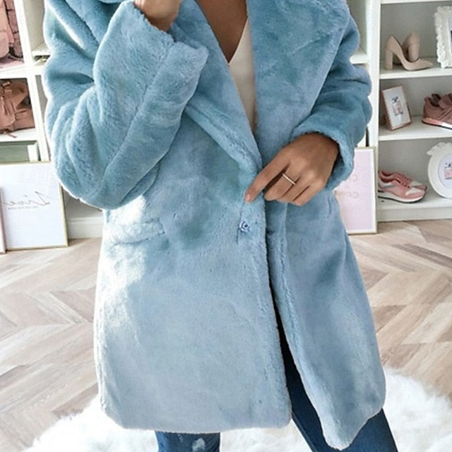 Women's Coat Fur Pocket Winter Faux Comfortable Warm