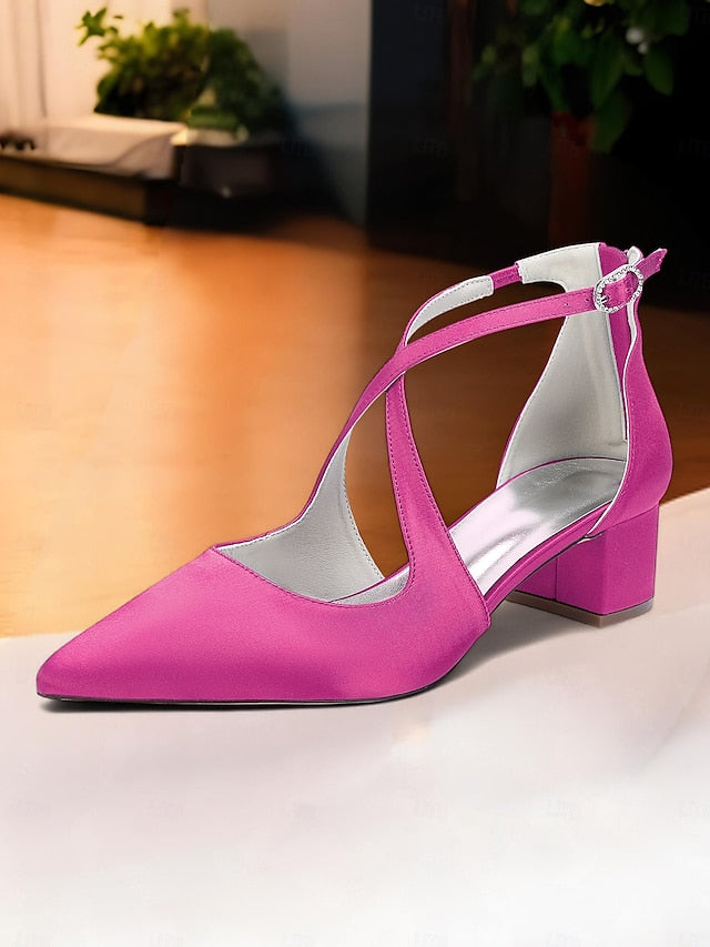 Toe Pointed Block Elegant - Satin Women's Heels Ivory