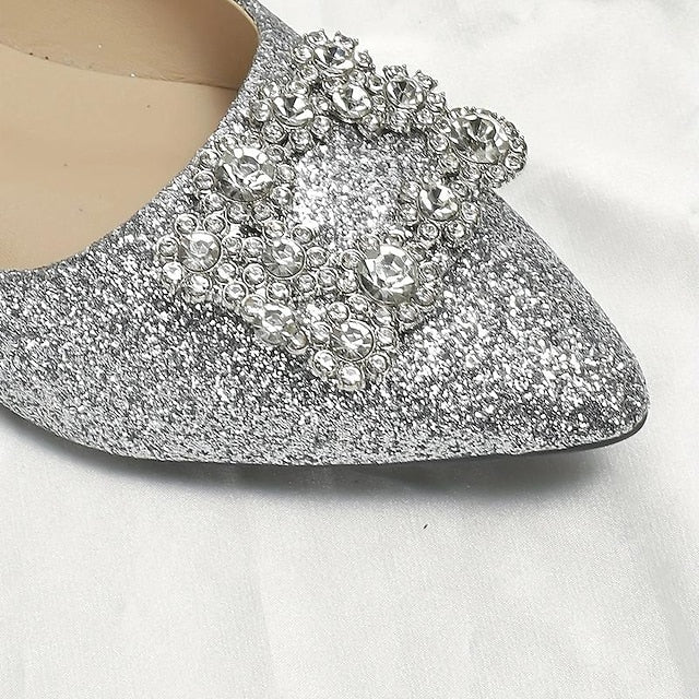 Rhinestone Glitter Silver Embellished with Flats Women's