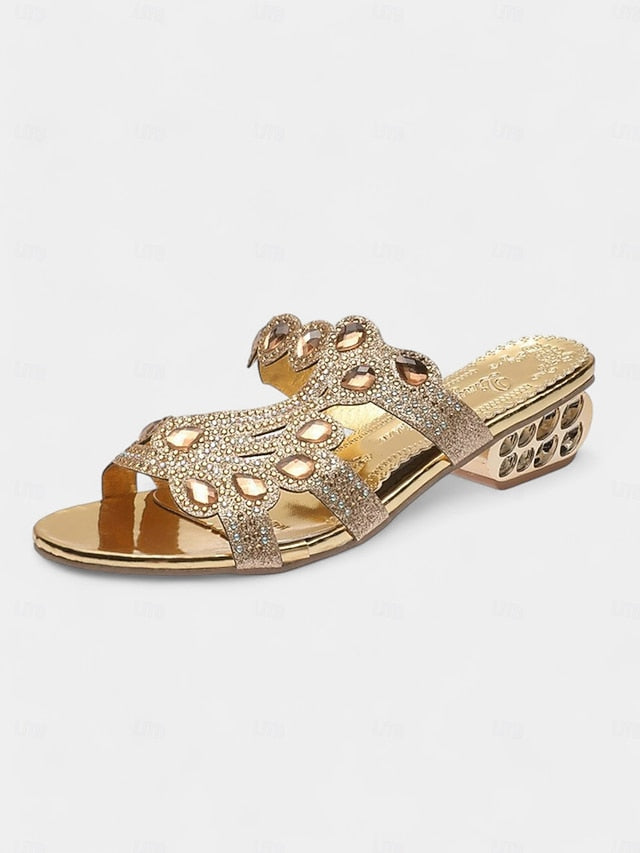 Blue Crystal Open-Toe – and Gold Sandals with Embellishments