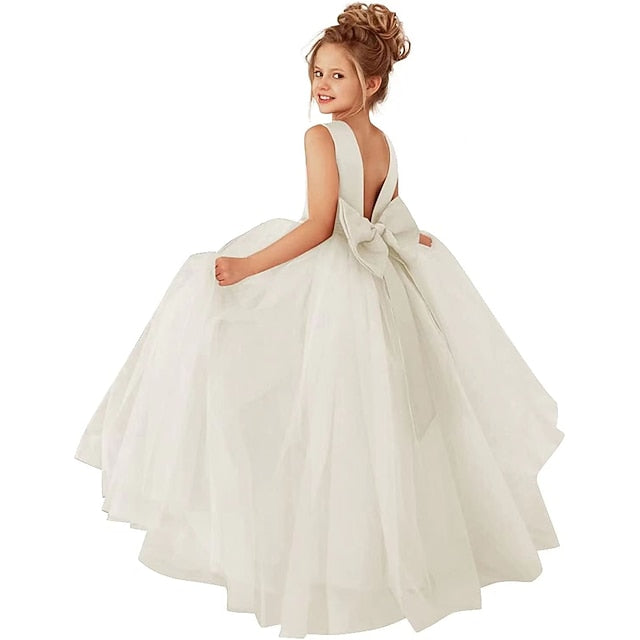 Party Girl Color Solid Dress Flower Kids Girls'