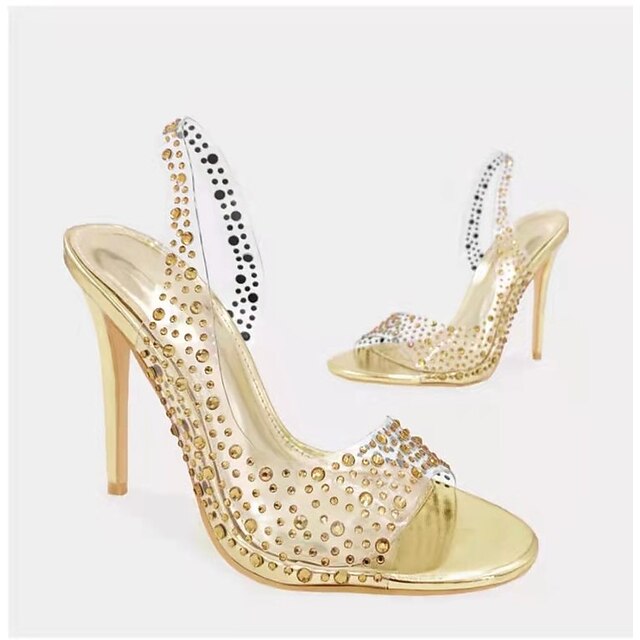 – Heel High Clear Transparent Women's Rhinestone Sandals