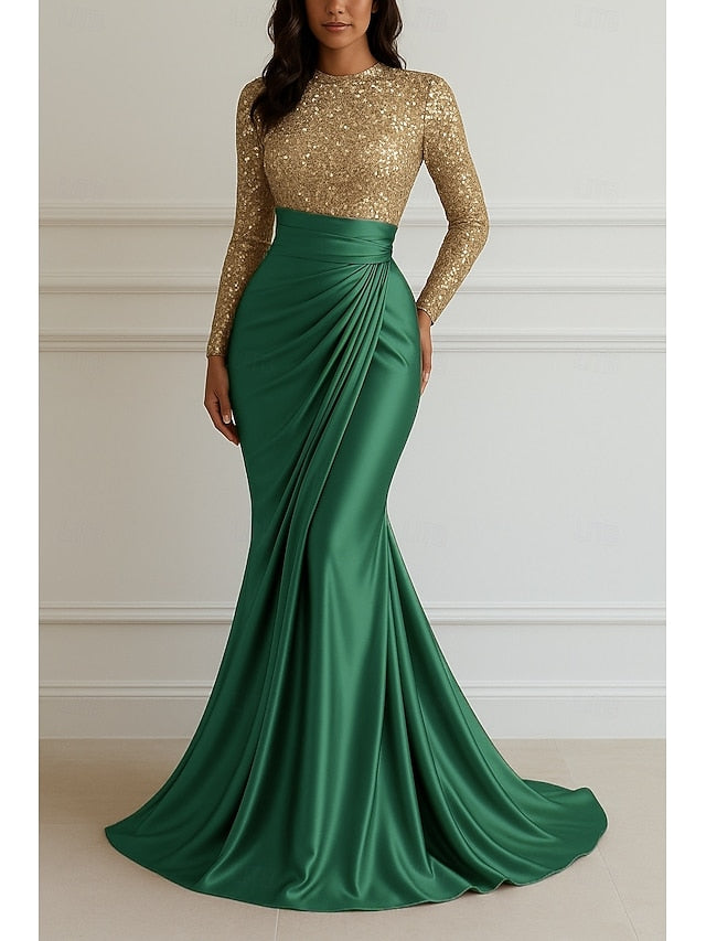 Floor Gown Dress Evening Sequin Formal Elegant Mermaid Wedding