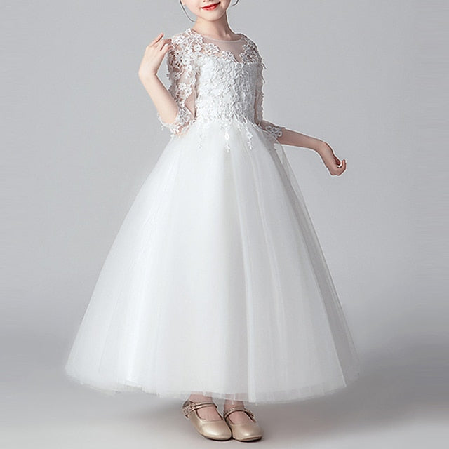 Color Girls' Dress Party Kids Girl Flower Solid