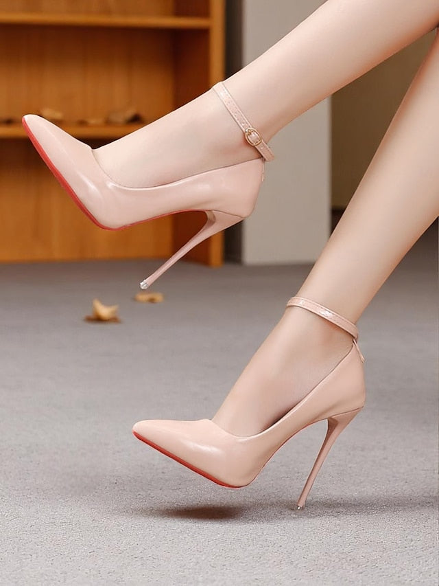 Heels Leather Patent Women's Ankle Stiletto with Black