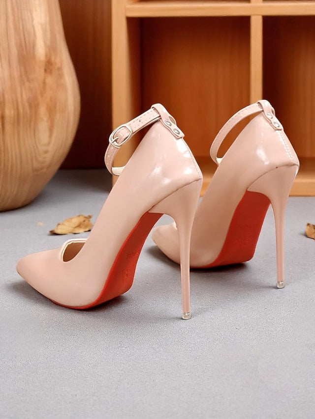Heels Leather Patent Women's Ankle Stiletto with Black