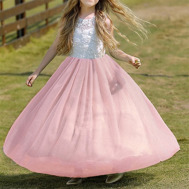 Party Girl Girls' Kids Solid Color Flower Dress