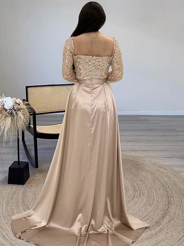 Guest Sequin Evening Dress Wedding Gown Elegant A-Line Formal