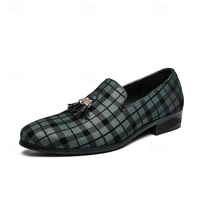 Men's Plaid Loafers with Tassel Decoration – Elegant