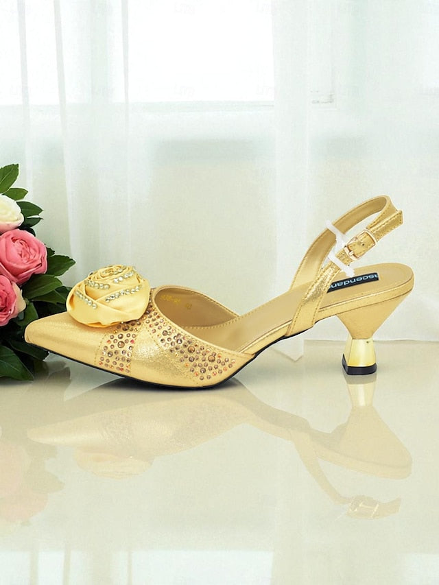 Gold Matching Slingback and Clutch Set Women's Heels -