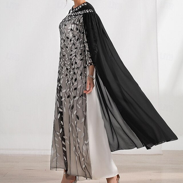 Cape A-Line of Mother Bride Dress Crew Elegant Neck the