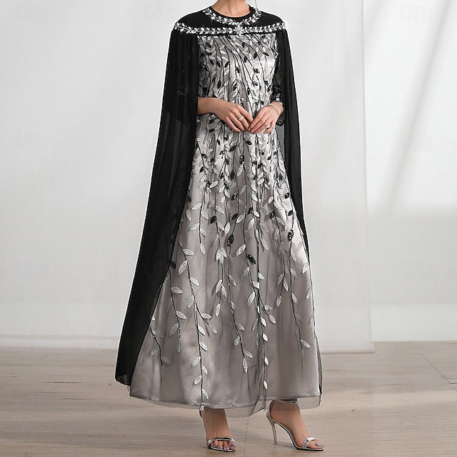 Cape A-Line of Mother Bride Dress Crew Elegant Neck the