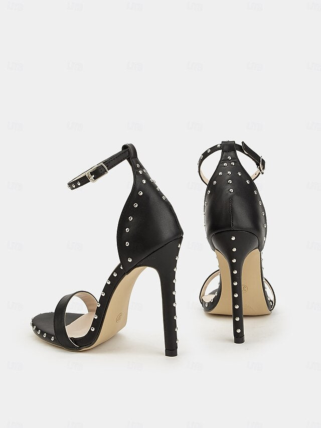 Black Silver Embellishments Sandals with - Stiletto Stud