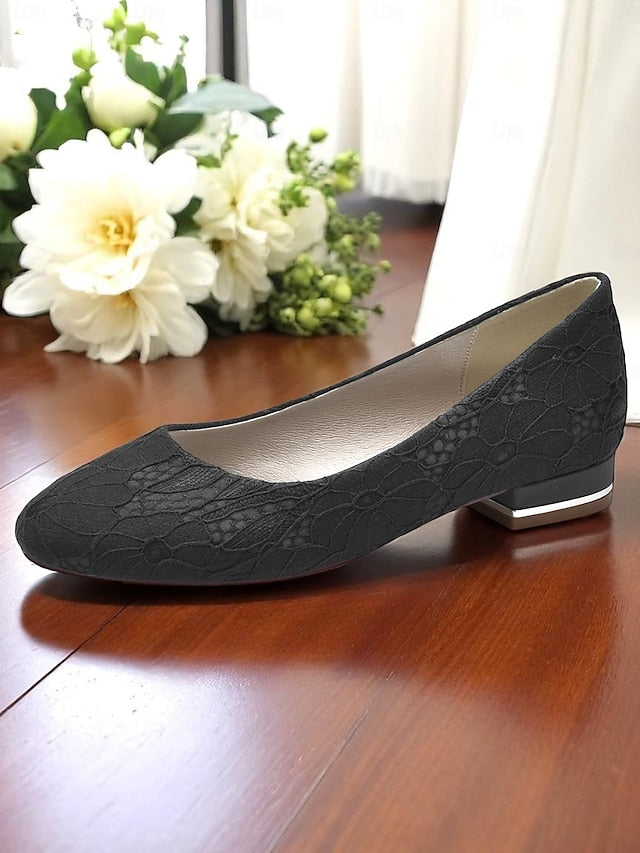 Women's Lace Wedding Flats Heel Ivory Low