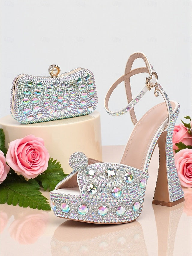 Platform Heel Sandals High with Matching Women's Rhinestone