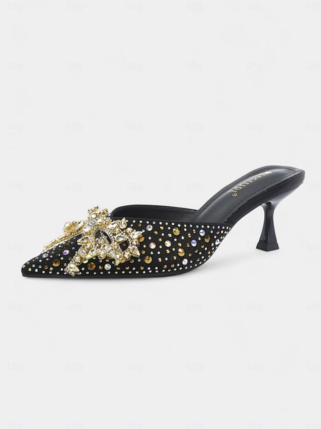 Rhinestone Slip-On Women's Toe Mules Glitter - Pointed