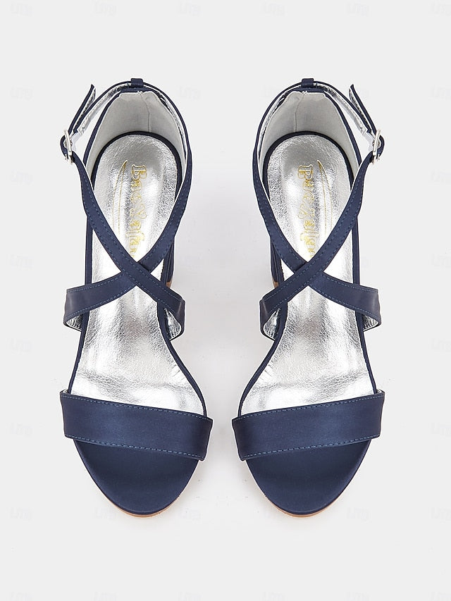 Sandals Women's Block – Elegant Heel Strappy Satin