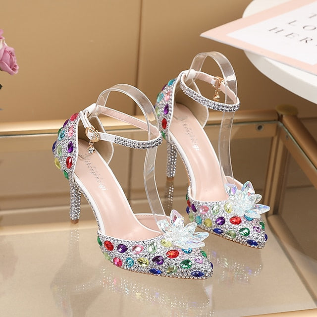 Sandals Heel Elegant Purple Rhinestone – Women's High