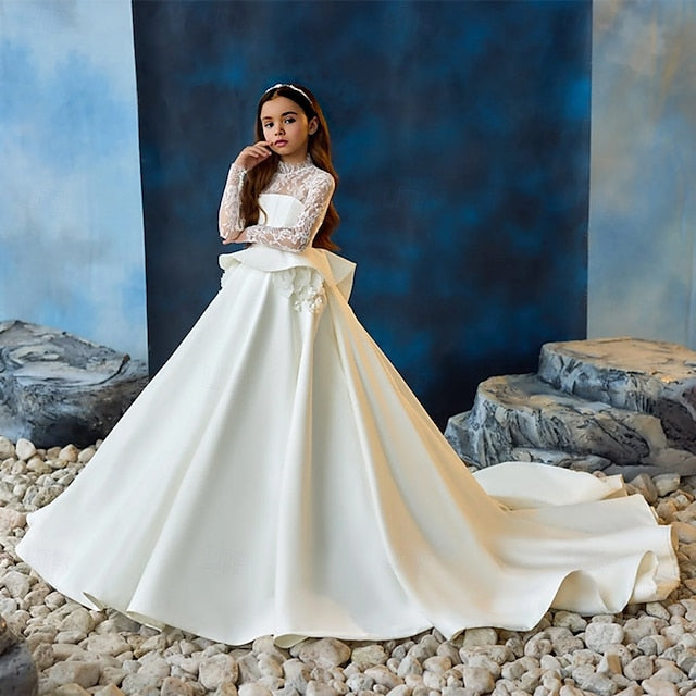 First Girls' Dress Color Solid Communion Party Kids