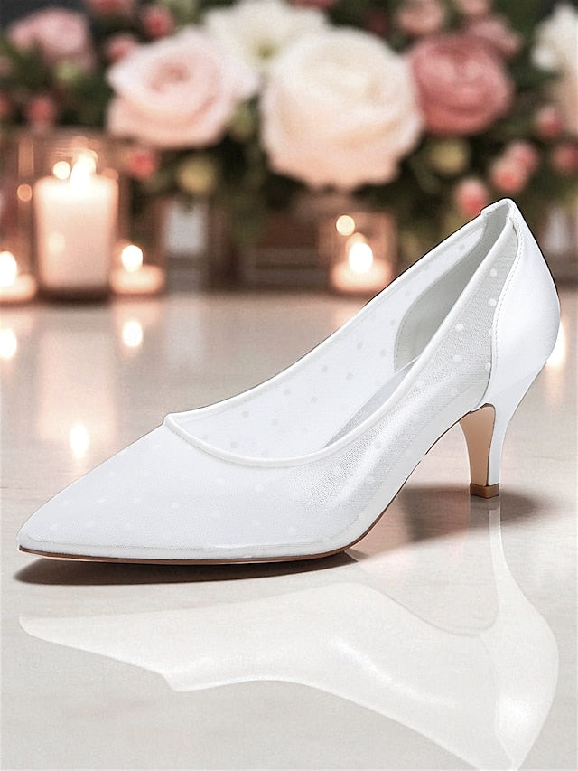 with and Shoes Mesh Low Dot Women's Wedding White Polka