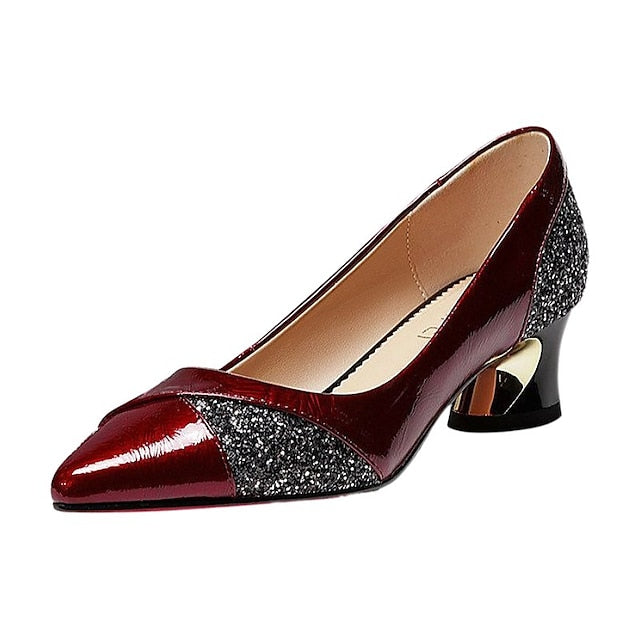 Faux Heels Glitter-Accented Women's Leather Block Patent