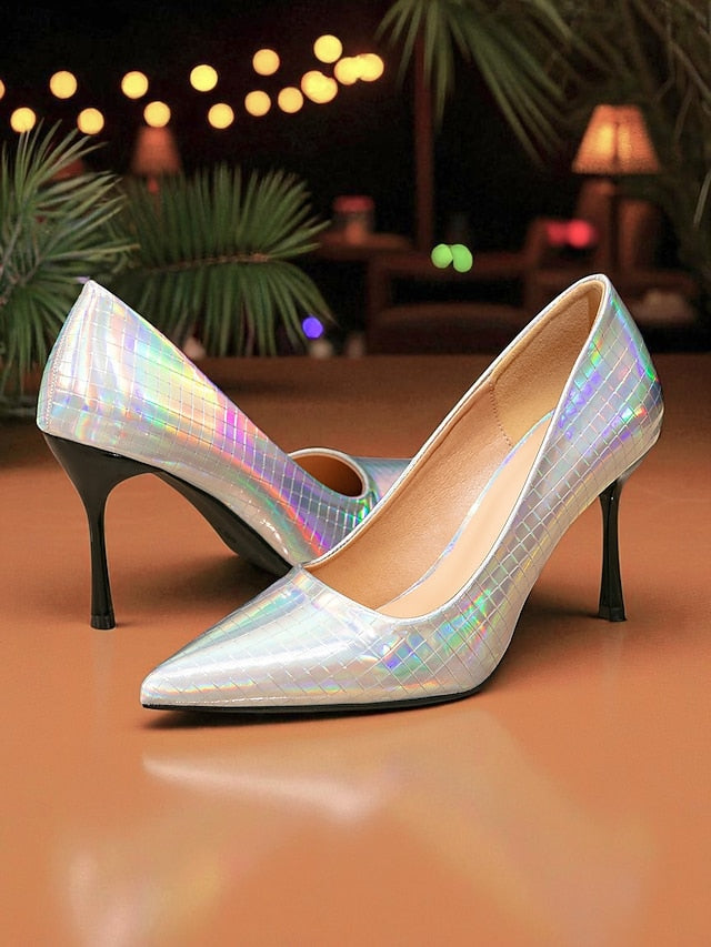 Holographic Glossy Pointed Toe Stiletto Heels with Women's