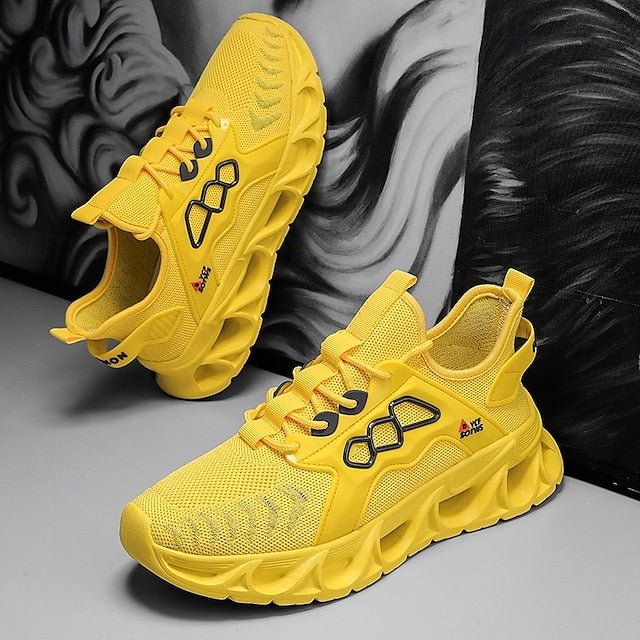 Men's Yellow Performance Sneakers with Flame Design,