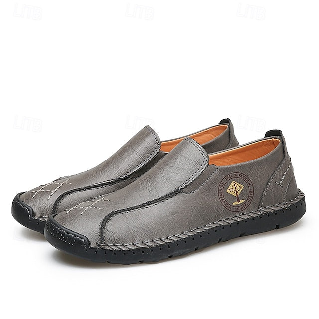 Men's Beige Genuine Faux Leather Moccasins – Handmade