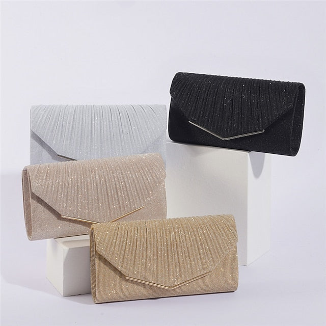 Elegant Glitter Evening Women's Bag Gold Clutch Metal with