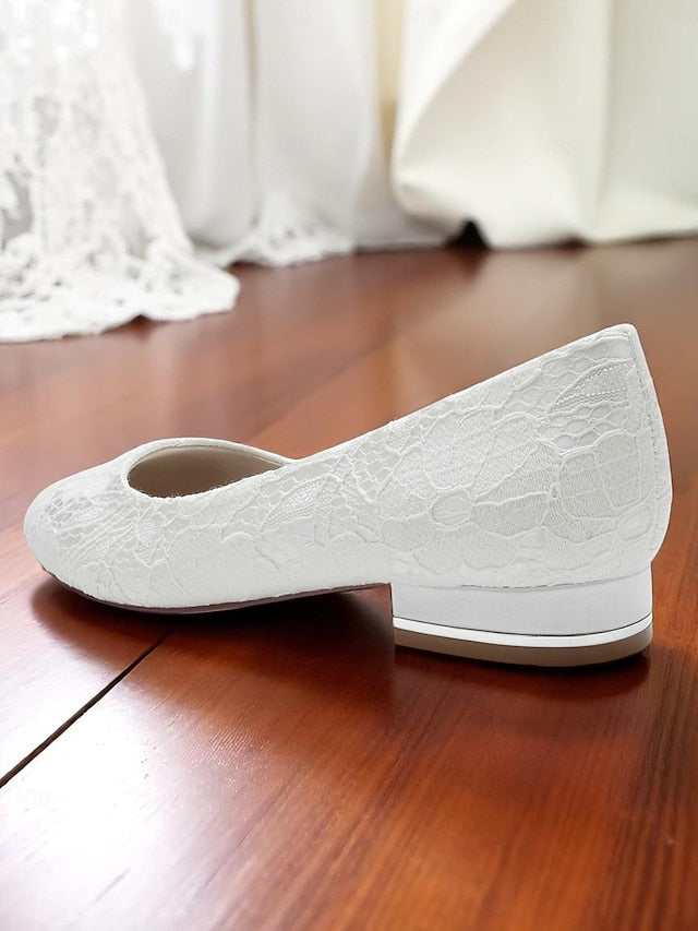 Women's Lace Wedding Flats Heel Ivory Low
