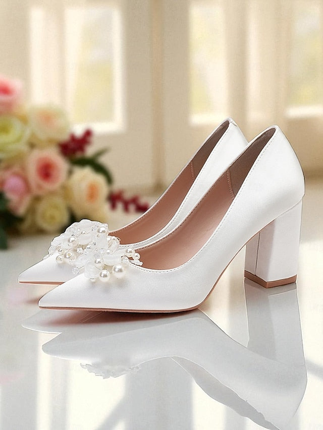Wedding White Heels Pearl Women's and with Crystal