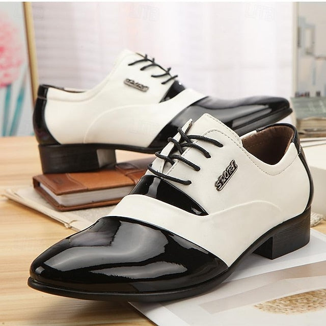 Patent Black Faux Men's Oxford Leather Shoes White and –