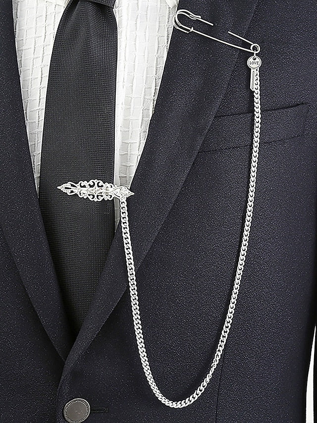 Silver – Nautical Chain Ship Men's with Design Tie Wheel